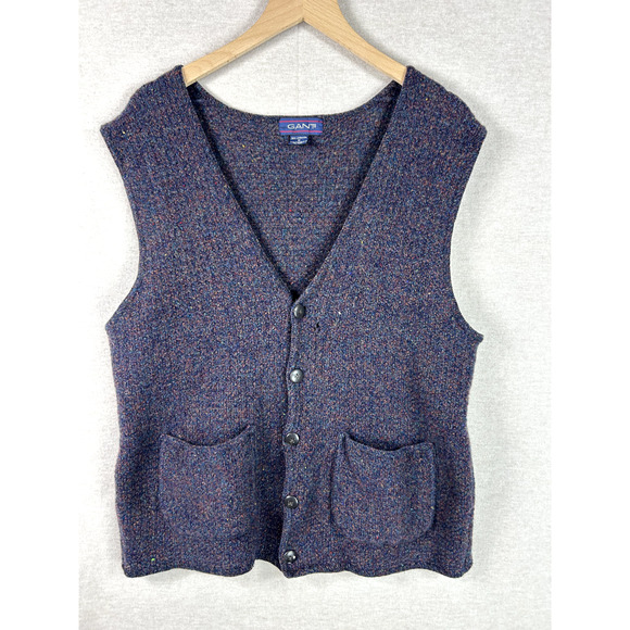 Vintage Gant Mens 100% Lambswool Knit Sweater Vest Medium Grandpacore Preppy - Picture 1 of 7